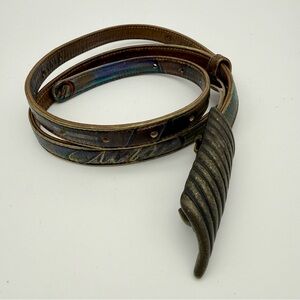 JANE YOO Hand Painted Leather Belt with Sculpted Buckle 39.5" Long